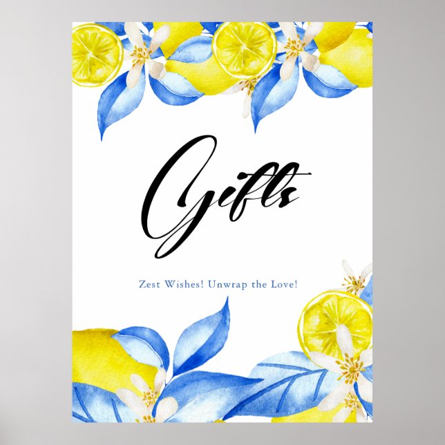 Italienska citron blomster bröllopsduschpresenter poster (Framsidan)