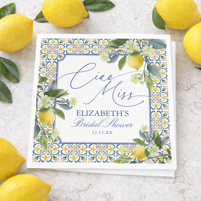 Italienska citron bröllopsdusch servetter (Italian lemon bridal shower napkins. Shop the full Italian Lemon Bridal Shower Collection .)