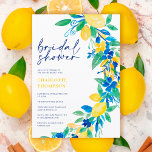 Italienska citronblått blommigt, möhippa inbjudningar<br><div class="desc">Elegant avslappnad en möhippa med en modern kalligrafi och citronfrukter från stil,  grönt och blått blommigt.</div>