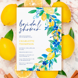 Italienska citronblått blommigt, möhippa inbjudningar