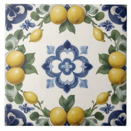 Italienska citroner & citrusfrukt med blå klöver kakelplatta