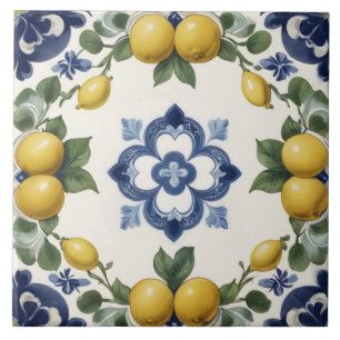 Italienska citroner & citrusfrukt med blå klöver kakelplatta