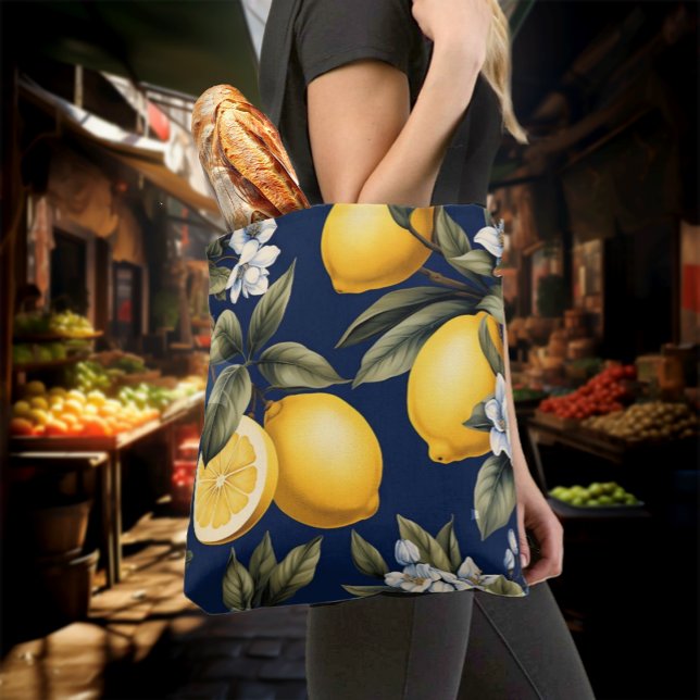 Italienska citroner på Navy Bondens Marknad Tygkasse (Italian Lemons on Navy 
Tote Bag)