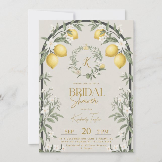Italienska citroner valv blomster bröllopsdusch inbjudningar (Framsida)