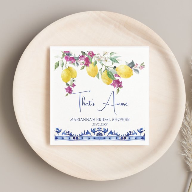 Italienska citruscitruscitruspumpar bougainvillea  pappersservett (That's amore Italian lemons bougainvillea Mediterranean citrus bridal shower printed napkins)