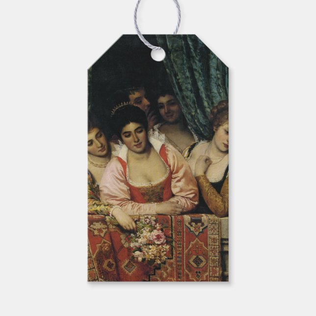 Italienska Dam på Balkony (Mitten-åldern) Presentetikett (Framsidan)