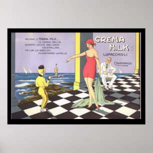 Italienska Drink Crema Mjölk Vintage affisch