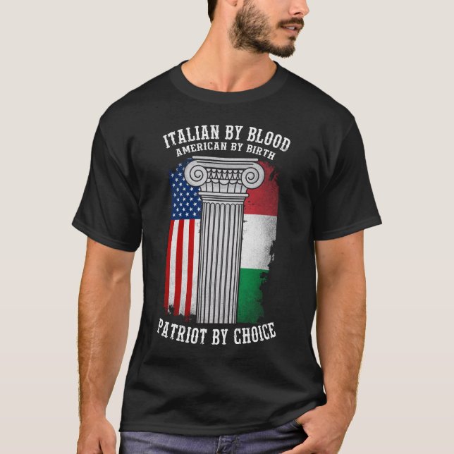Italienska efter Blood, American By Birth, Patriot T Shirt (Framsida)