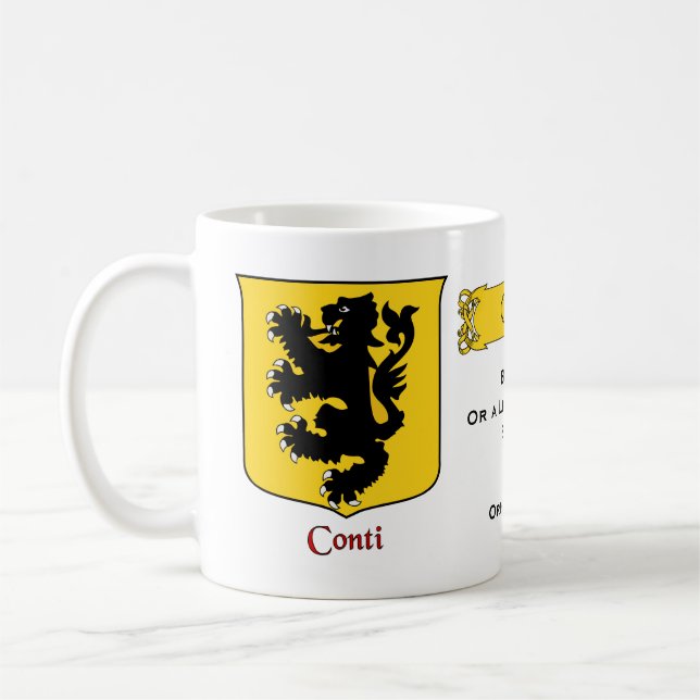 Italienska efternamnet Conti Heraldic Shield och B Kaffemugg (Vänster)