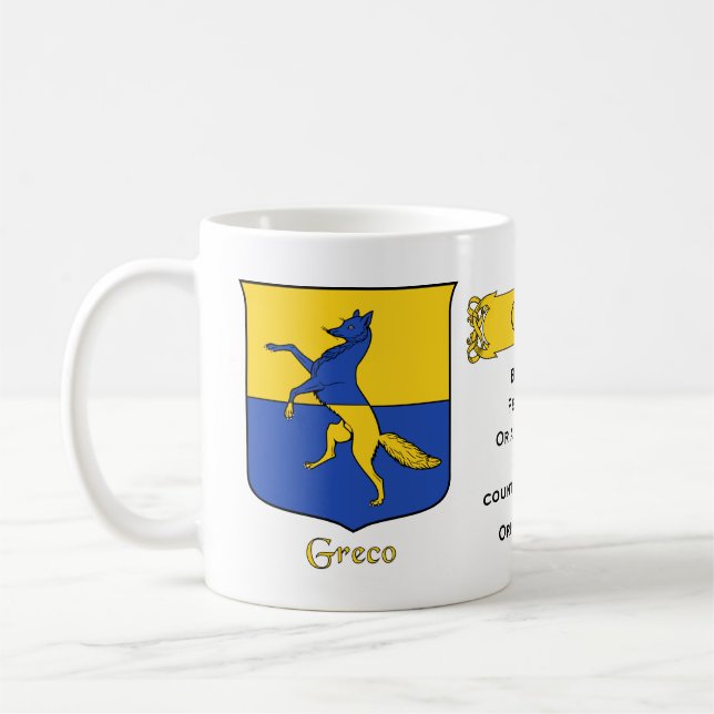 Italienska efternamnet Greco Heraldic Shield och B Kaffemugg (Vänster)