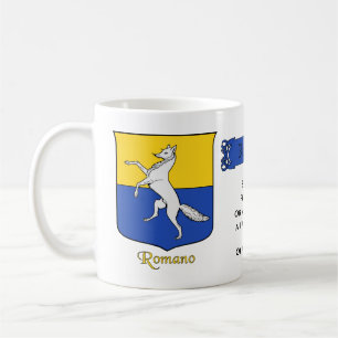 Italienska efternamnet Romano Heraldic Shield och Kaffemugg