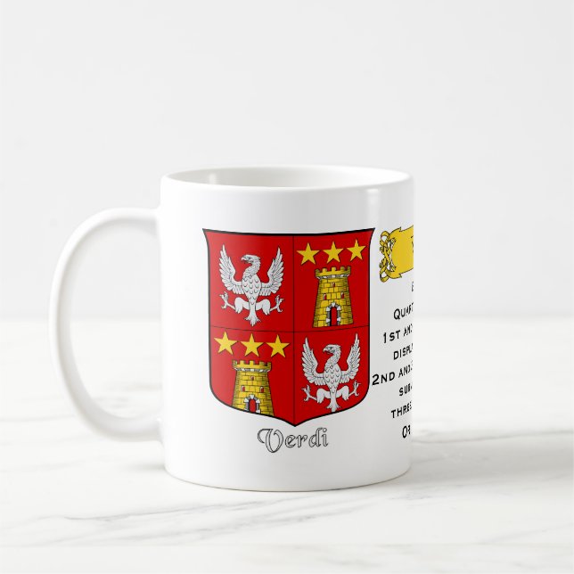 Italienska efternamnet Verdi Heraldic Shield och B Kaffemugg (Vänster)