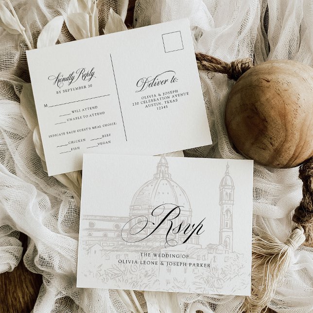 Italienska Elegance Illustrated | Bröllop OSA Vykort (Skapare uppladdad)