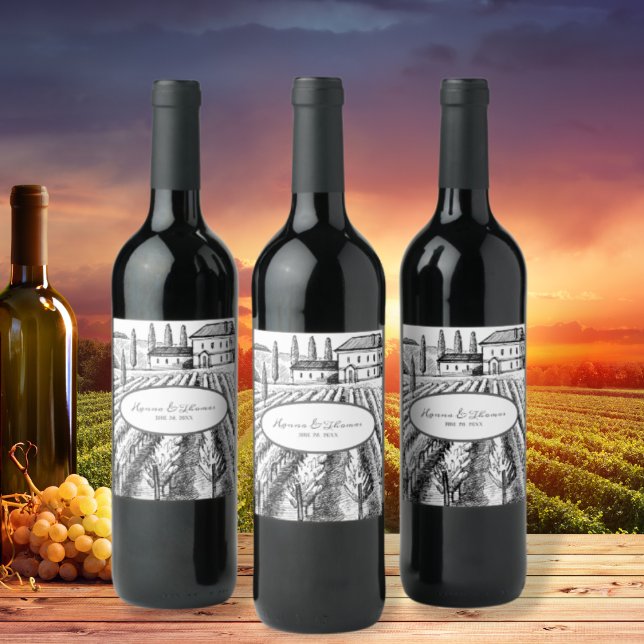 Italienska Eleganten Vineyard Artistic Personligt  Vinflaska Etikett (Skapare uppladdad)