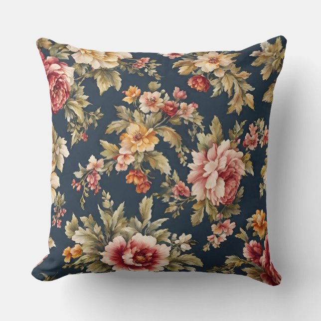 Italienska Fabric med ett vackert Blommönster Kudde (Framsida)