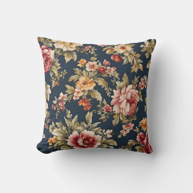 Italienska Fabric med ett vackert Blommönster Kudde (Framsida)