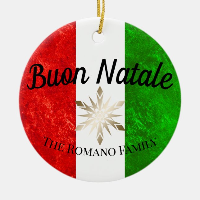 Italienska familjen Namn Buon Natale Flagga jul Julgransprydnad Keramik (Framsidan)