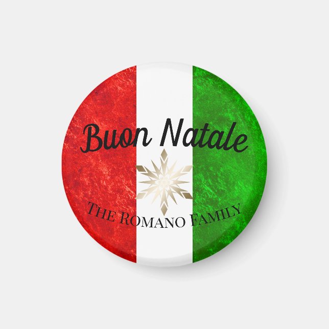 Italienska familjen Namn Buon Natale Flagga jul Magnet (Framsidan)