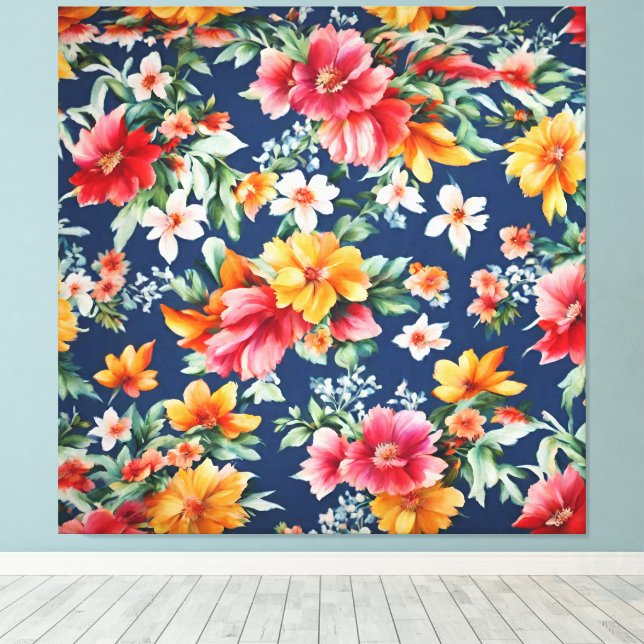 Italienska Fantastisk Summer Bright-Blommönstret Canvastryck (Insitu (trägolv))