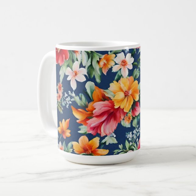 Italienska Fantastisk Summer Bright-Blommönstret Kaffemugg (Framsida vänster)