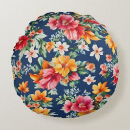 Italienska Fantastisk Summer Bright-Blommönstret Rund Kudde