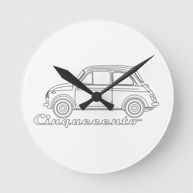 Italienska Fiat Cinquecento 500 cc Oldtimer Bluepr Rund Klocka (Framsida)