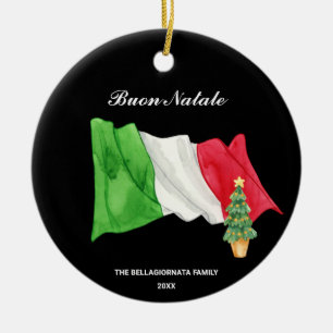 *~* Italienska Flagga Buon Natale Photo jul Julgransprydnad Keramik