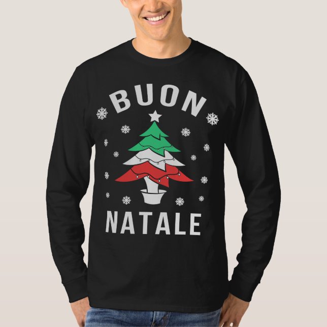 Italienska Flagga Buon Natale T Shirt (Framsida)