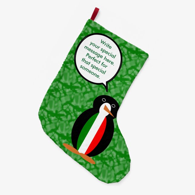 Italienska Flagga Helgdag Penguin Talking Stor Julstrumpa (Framsidan (Hängande))