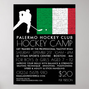 Italienska Flagga, Hockey Player, Camp Advertising Poster