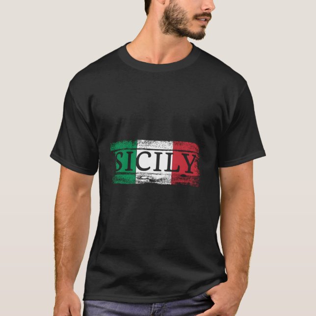 Italienska Flagga I Sicilien Italien T Shirt (Framsida)