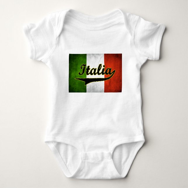 Italienska Flagga Italia Black Glass (Baby Creeper Tee Shirt (Framsida)