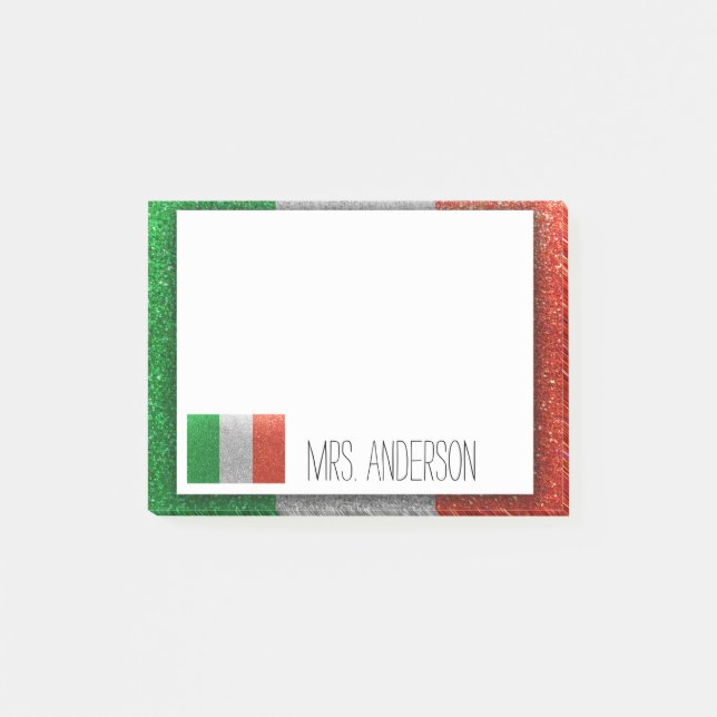 Italienska Flagga Italien Glitter Lärarklassrum Post-it Block (Framsida)