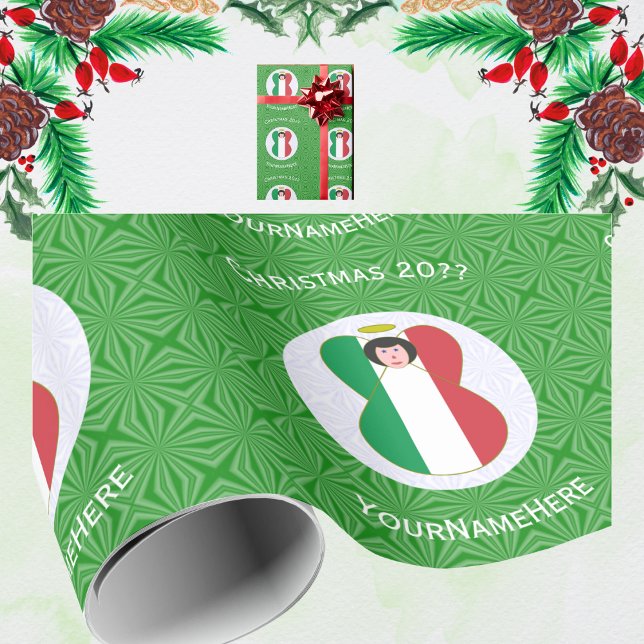 Italienska Flagga Jul Angel Personlig Gift Presentpapper (Skapare uppladdad)