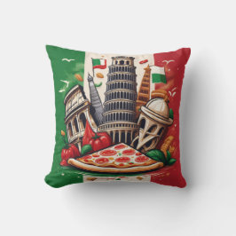 Italienska Flagga, landmärken och Pizza Design Kudde