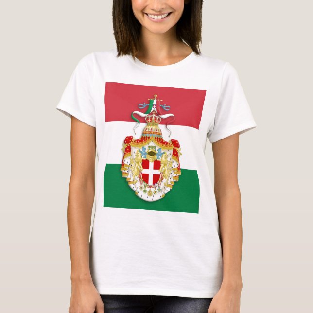 Italienska Flagga med insignier av Konungariket It T-shirt (Framsida)
