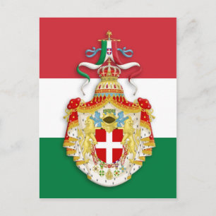 Italienska Flagga med insignier av Konungariket It Vykort