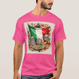 Italienska Flagga med landmärken och livsmedelsmär T Shirt