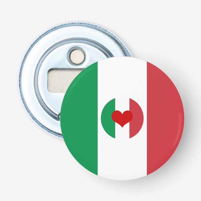  Italienska flagga med rött hjärta - mode/sportfan Flasköppnare (Framsidan)