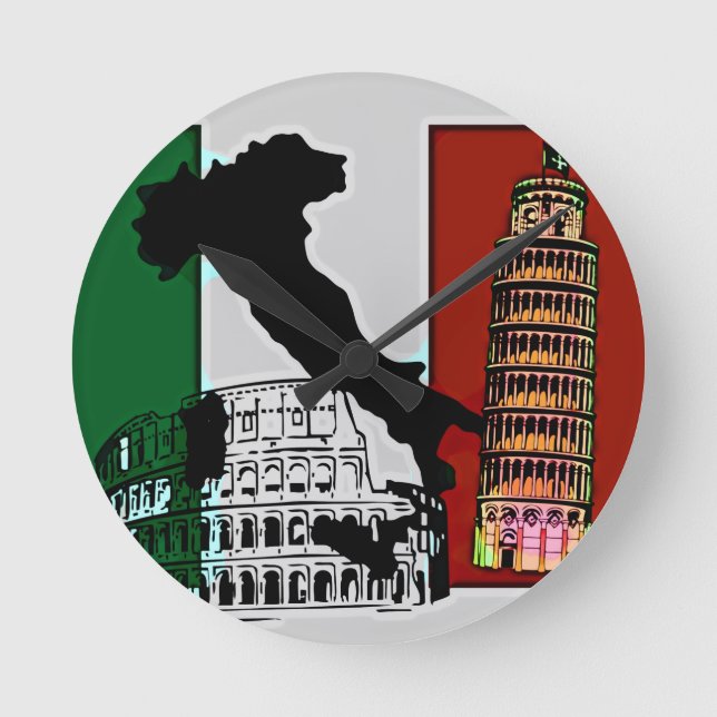 Italienska Flagga Rund Klocka (Framsida)