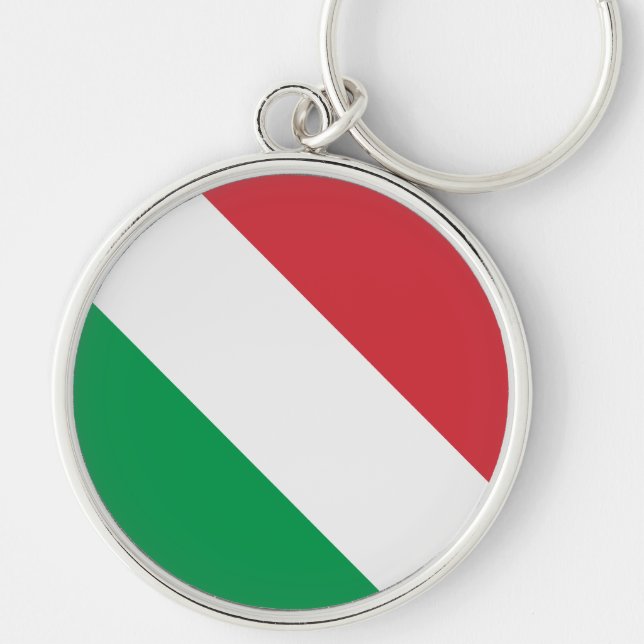 Italienska Flagga Rund Silverfärgad Nyckelring (Framsidan)