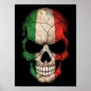 Italienska Flagga Skull på svart Poster