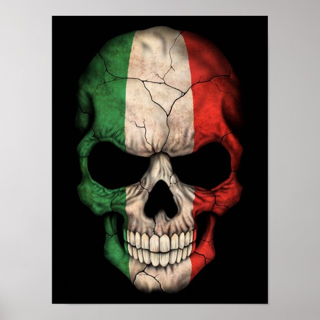 Italienska Flagga Skull på svart Poster (Framsidan)