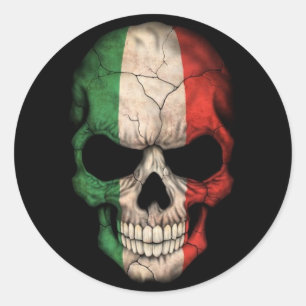 Italienska Flagga Skull på svart Runt Klistermärke