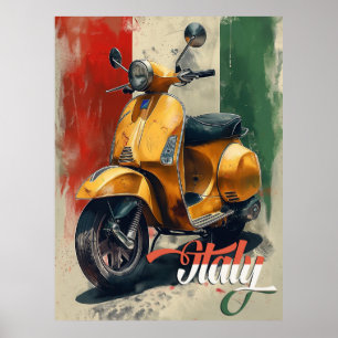 Italienska Flagga Vespa Scooter Poster