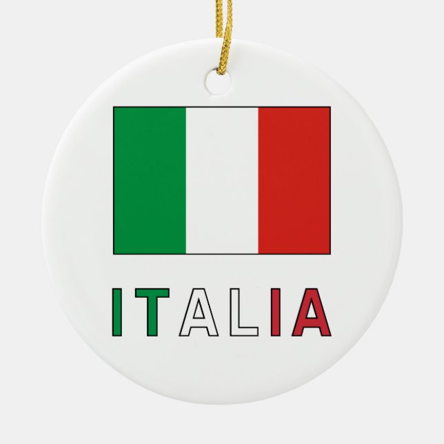 Italienska flaggan & ordet julgransprydnad keramik (Framsidan)