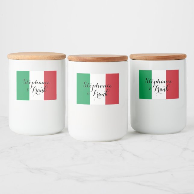 Italienska flaggfärger bröllop mat etiketter (Flaskor)