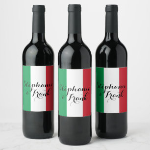 Italienska flaggfärger bröllop vinflaska etikett