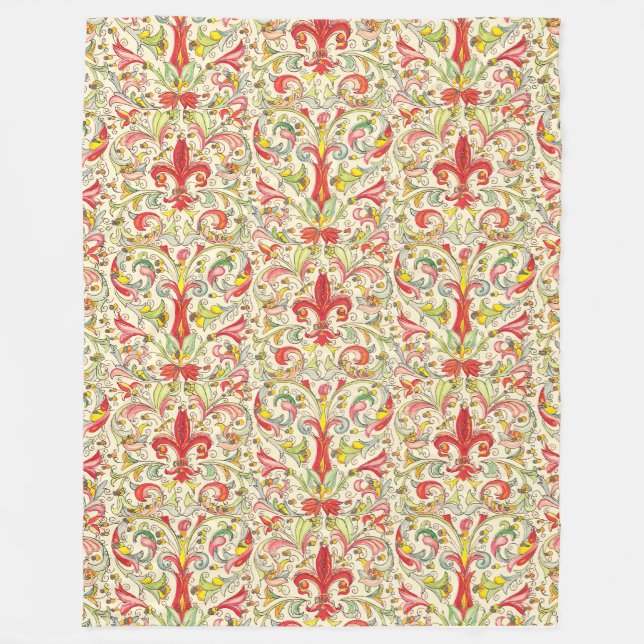 Italienska Florentine Fleur de Lis Mönster Fleecefilt (Framsidan)