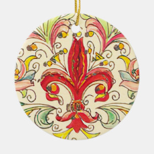 Italienska Florentine Fleur de Lis Mönster Julgransprydnad Keramik